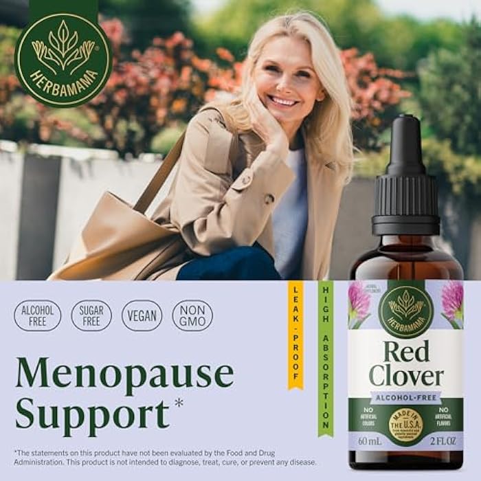 HERBAMAMA Red Clover Supplement for Menopause Support* - Liquid Red Clover Herb with Isoflavones for Hormone Balance for Women - Lymphatic Drainage Drops - Vegan, Non-GMO, 42-Day Supply - Image 2