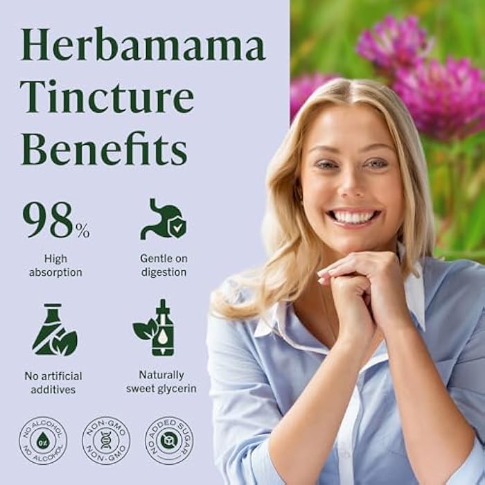 HERBAMAMA Red Clover Supplement for Menopause Support* - Liquid Red Clover Herb with Isoflavones for Hormone Balance for Women - Lymphatic Drainage Drops - Vegan, Non-GMO, 42-Day Supply - Image 5