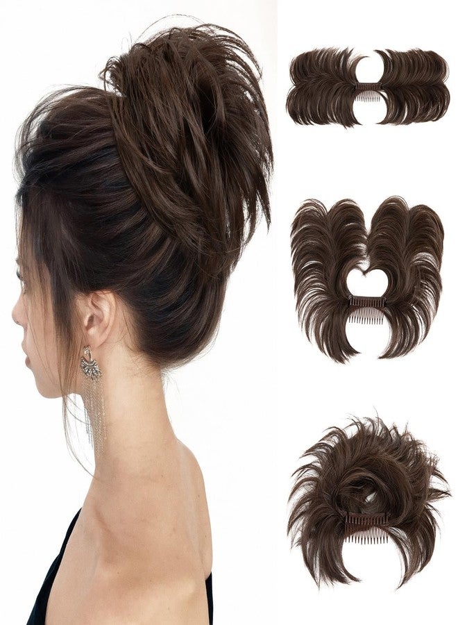 YOUNGWAYS Messy Bun Hair Piece Side Comb Clip in Bun Hairpiece for Women Short Natural Straight Versatile Adjustable Styles Easy Hair pieces （Dark Chocolate-S) - Image 1