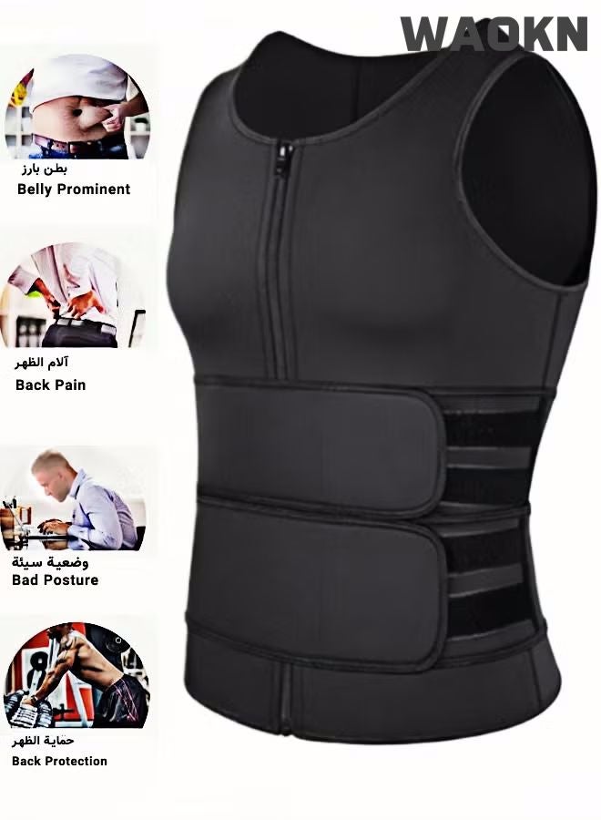 WAOKN Waist Training Vest Belt Vest Trimmer, Slimming Body Shaper, Men's Weight Loss Shaping Sauna Suit,Sports Body Shaper Men Waist Trainer Sauna Vest Fitness Corset Abdomen Slimming Body Shaper Belly Reducing Shapewear Shirt Trimmer Belt - Image 1