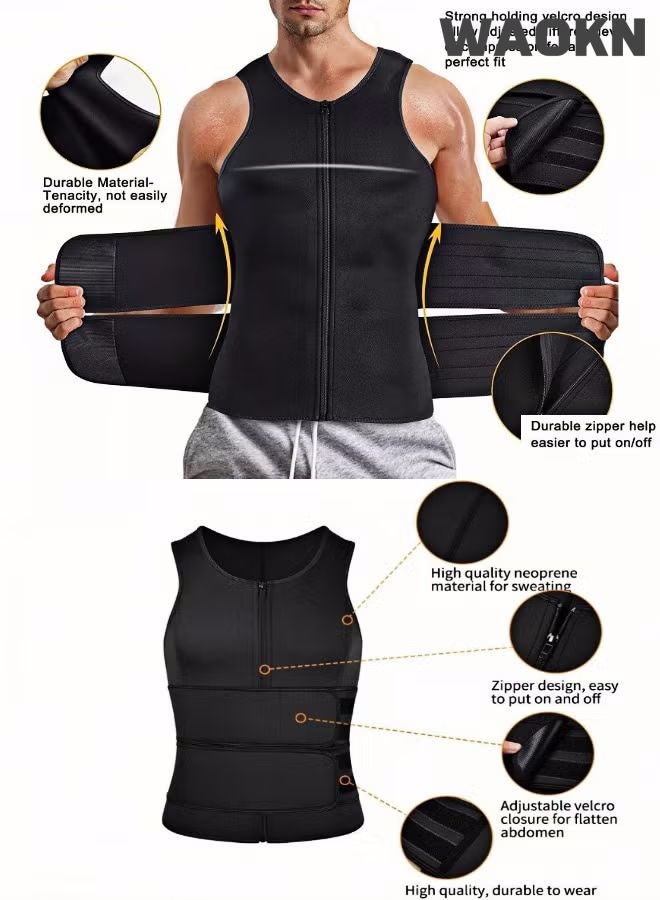 WAOKN Waist Training Vest Belt Vest Trimmer, Slimming Body Shaper, Men's Weight Loss Shaping Sauna Suit,Sports Body Shaper Men Waist Trainer Sauna Vest Fitness Corset Abdomen Slimming Body Shaper Belly Reducing Shapewear Shirt Trimmer Belt - Image 2