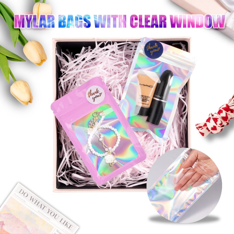 JETMORE 100pcs Holographic Mylar Bags, Resealable, 3x4 Inch, Food Grade, Jewelry, Cosmetics, Waterproof - Image 3