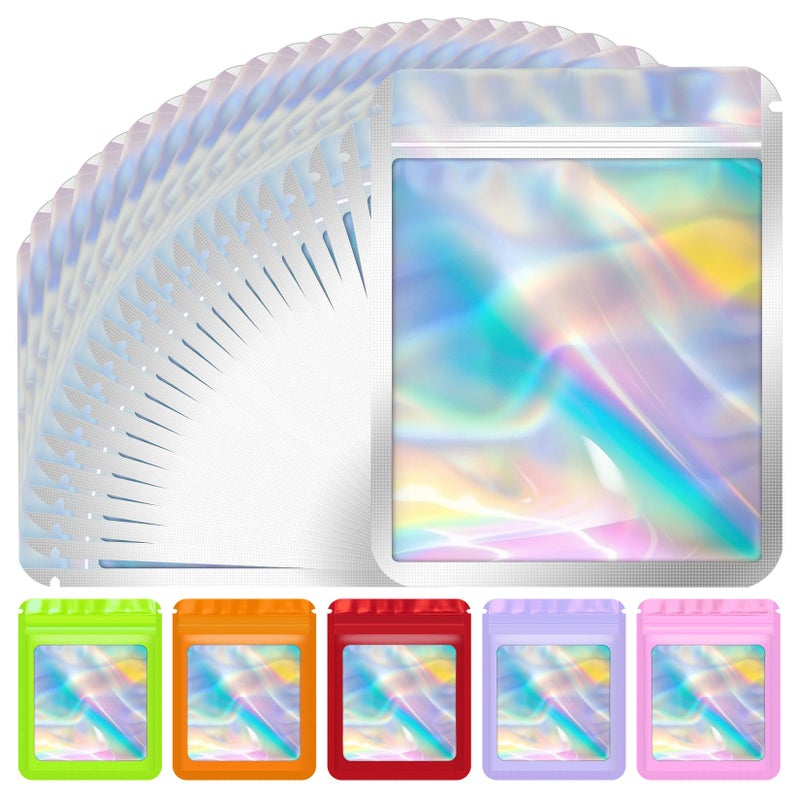 JETMORE 100pcs Holographic Mylar Bags, Resealable, 3x4 Inch, Food Grade, Jewelry, Cosmetics, Waterproof - Image 1