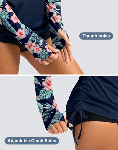 SANTINY Women's UPF50+ Rash Guard SPF Long Sleeve Swimsuits Top UV Sun Protection Swim Shirts for Woman (Dark Blue Navy Flower_M) - Image 4