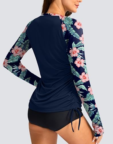SANTINY Women's UPF50+ Rash Guard SPF Long Sleeve Swimsuits Top UV Sun Protection Swim Shirts for Woman (Dark Blue Navy Flower_M) - Image 2