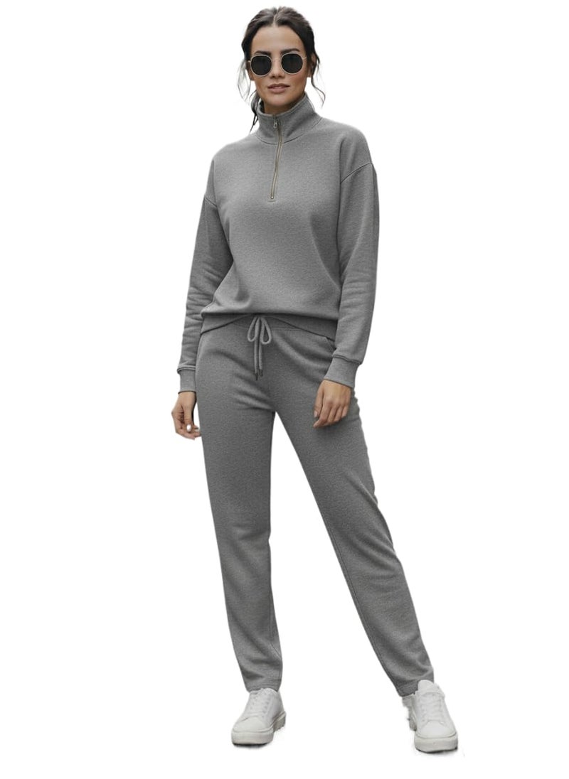 Mack Jonney Solid Half Zipper Track Suit for Women | Co-ord Set | Warm Fleece Tracksuit Set | Full Sleeve Sweatshirt-M6226 - Image 1