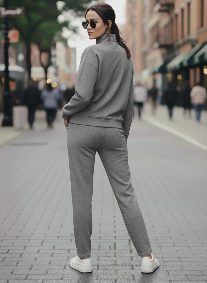 Mack Jonney Solid Half Zipper Track Suit for Women | Co-ord Set | Warm Fleece Tracksuit Set | Full Sleeve Sweatshirt-M6226 - Image 4