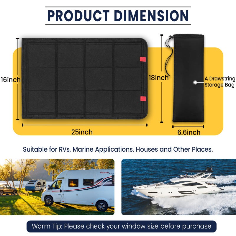 funomo RV Door Window Shade, Foldable Magnet RV Blackout Window Cover, UV Rays Protection Camper Trailer Window Cover, Waterproof Thickened Oxford and Silver Fabric with Storage Bag (Black Silver) - Image 3