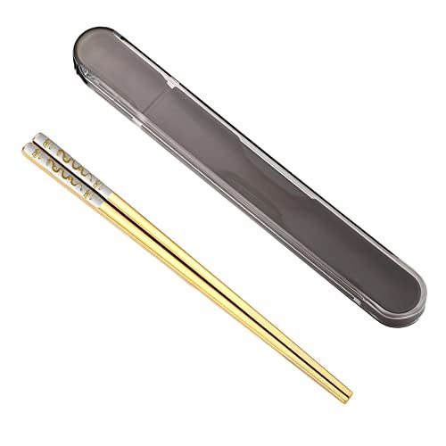 ITXIYC Portable Chopsticks with Pull Design Case,Reusable Metal Stainless Steel Chopstick with Titanium Plated for School,Home,Office,Outdoor,Dishwasher Safe,Year of the dragon 2024 gifts (Golden Dragon) - Image 1
