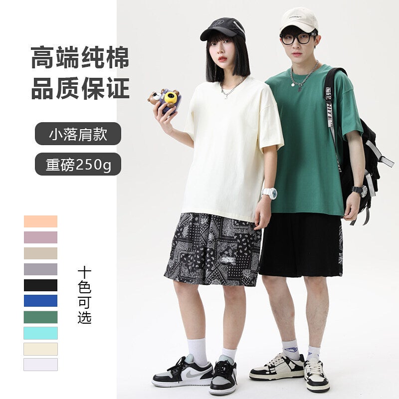 Heavy 250g cotton t-shirt men's short sleeve summer loose half sleeve youth bottoming shirt cotton short t-shirt summer Tide brand - Image 3