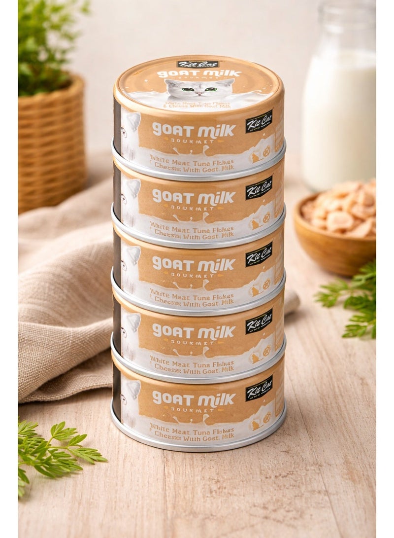 Kit Cat KitCat Wet Food with White Meat Tuna & Cheese with Goat Milk -5 can, each can 70g - Image 1