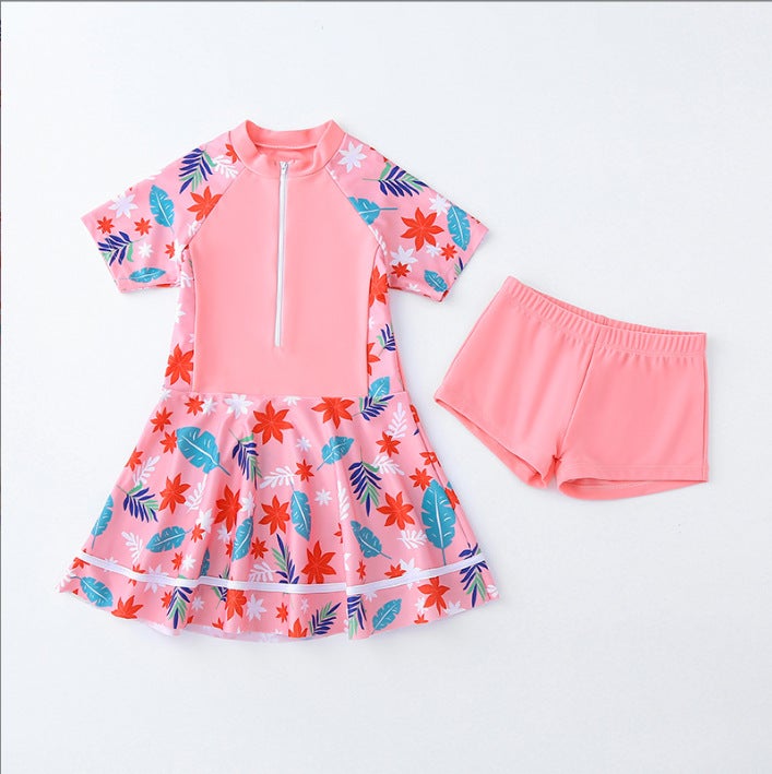 Generic Kids Swimwear Cute Princess Two-Piece Suit Rose Red