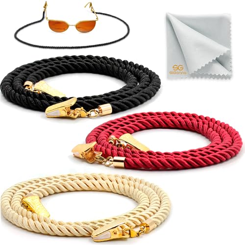 SIGONNA Glasses Strap String Holder Cord - Terylene Eyeglasses Strap Holders - Eye Glasses Accessory Chain - Eyeglass Chains for Women Men - Glasses Lanyard Around Neck - 3 Pcs (Gold) - Image 1