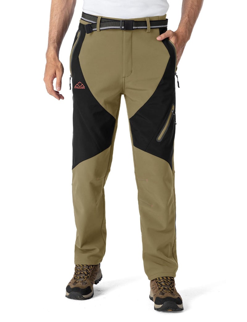 YSENTO Men's Fleece Lined Ski Snow Pants Winter Waterproof Softshell Insulated Hiking Cargo Pants Khaki Size 38 - Image 2