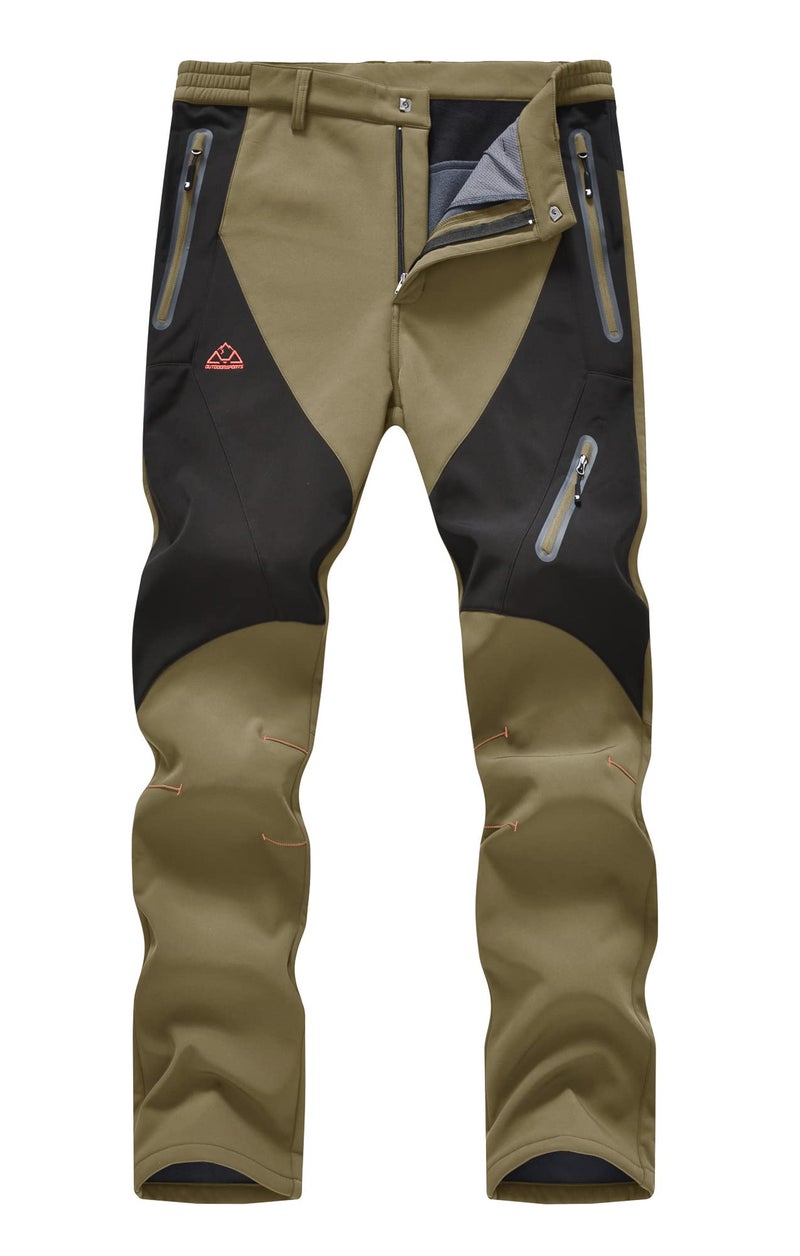 YSENTO Men's Fleece Lined Ski Snow Pants Winter Waterproof Softshell Insulated Hiking Cargo Pants Khaki Size 38 - Image 1