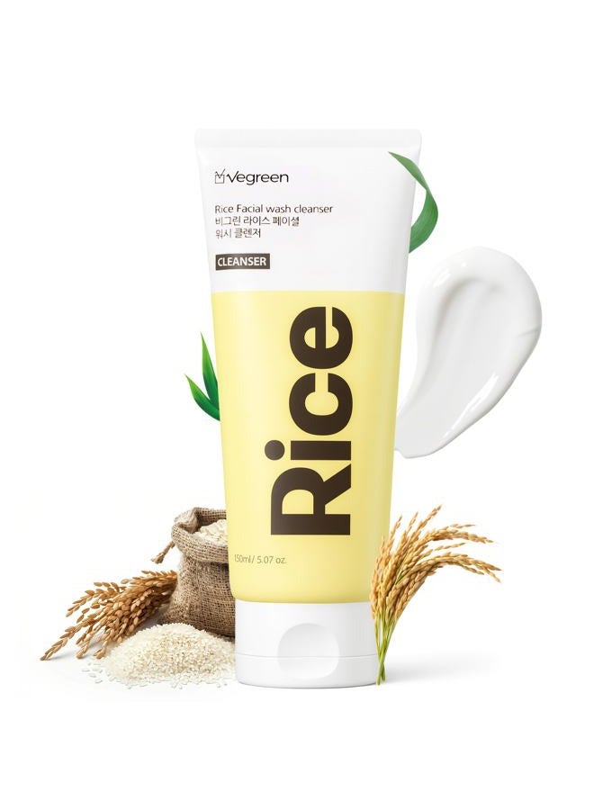 VEGREEN Rice Face Wash Mild Foaming Facial Cleanser for Dry Skin | pH Balancing Hydrating Facial Cleanser Face Wash for All Skin Types | Moisturizing Face Cleaner for Skin Brightening 5.07 fl oz - Image 1