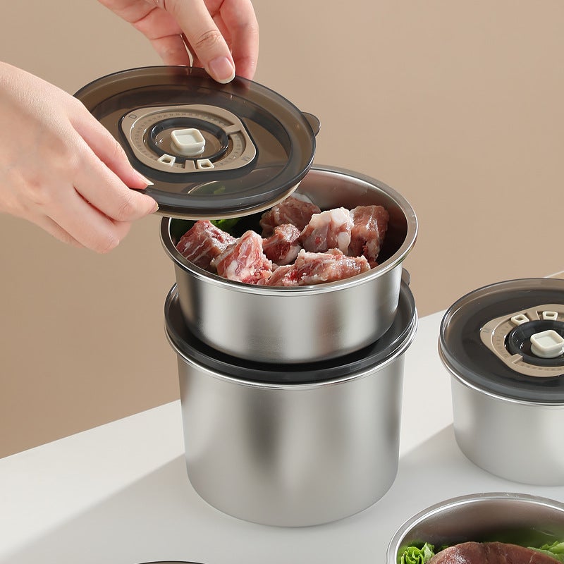 304 Stainless Steel Anti-Fall Round Crisper Refrigerator Storage Box Crisper Bowl Stainless Steel Crisper - Image 3