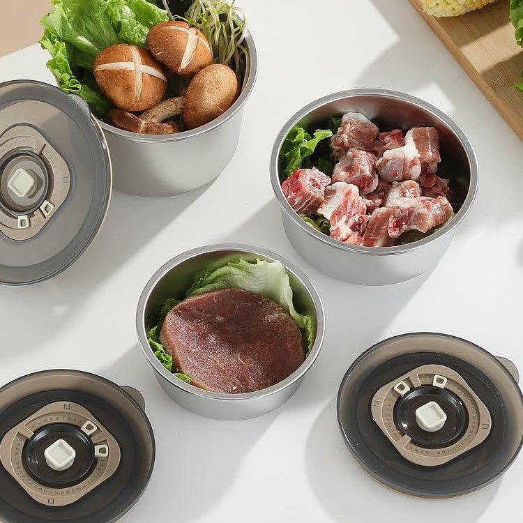 304 Stainless Steel Anti-Fall Round Crisper Refrigerator Storage Box Crisper Bowl Stainless Steel Crisper - Image 5