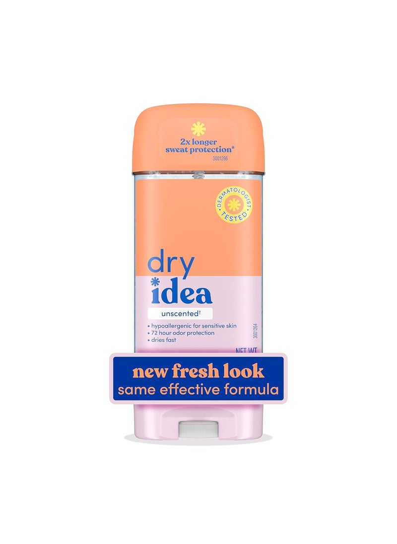 Dry Idea Dry Idea Gel Deodorant & Antiperspirant | 2X Longer Sweat Protection | 72-Hour Odor Protection | Unscented & Hypoallergenic for Sensitive Skin, 3 oz. 