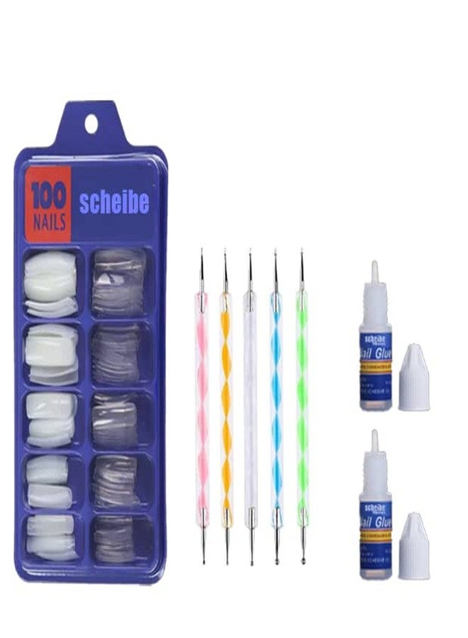 Scheibe 50 pcs White Nails, 50 pcs Transparent Nails, 2 pcs Nail Glue and 5 pcs Dotting Pen Combo - Image 2