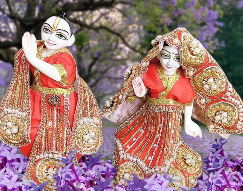 Partish Radha Krishna Heavy Dress | Poshak for Yugal Jodi | Radhe Krishna Ji Poshak (Dress Size 3 Inches for 5 Inches Murti, RED-E) - Image 1
