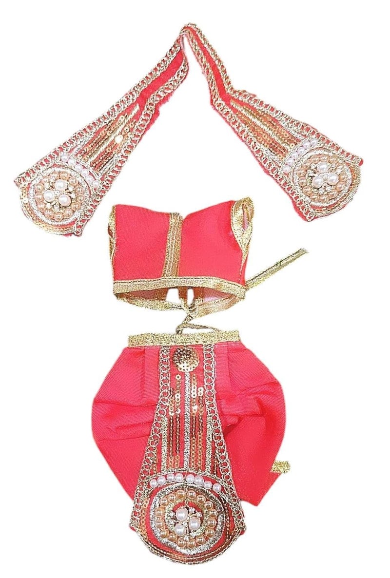 Partish Radha Krishna Heavy Dress | Poshak for Yugal Jodi | Radhe Krishna Ji Poshak (Dress Size 3 Inches for 5 Inches Murti, RED-E) - Image 5