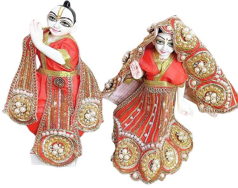 Partish Radha Krishna Heavy Dress | Poshak for Yugal Jodi | Radhe Krishna Ji Poshak (Dress Size 3 Inches for 5 Inches Murti, RED-E) - Image 2