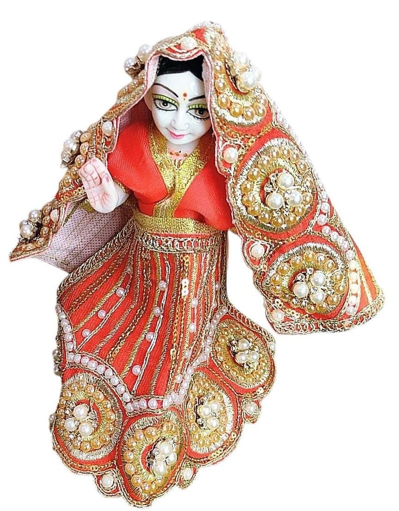 Partish Radha Krishna Heavy Dress | Poshak for Yugal Jodi | Radhe Krishna Ji Poshak (Dress Size 3 Inches for 5 Inches Murti, RED-E) - Image 4