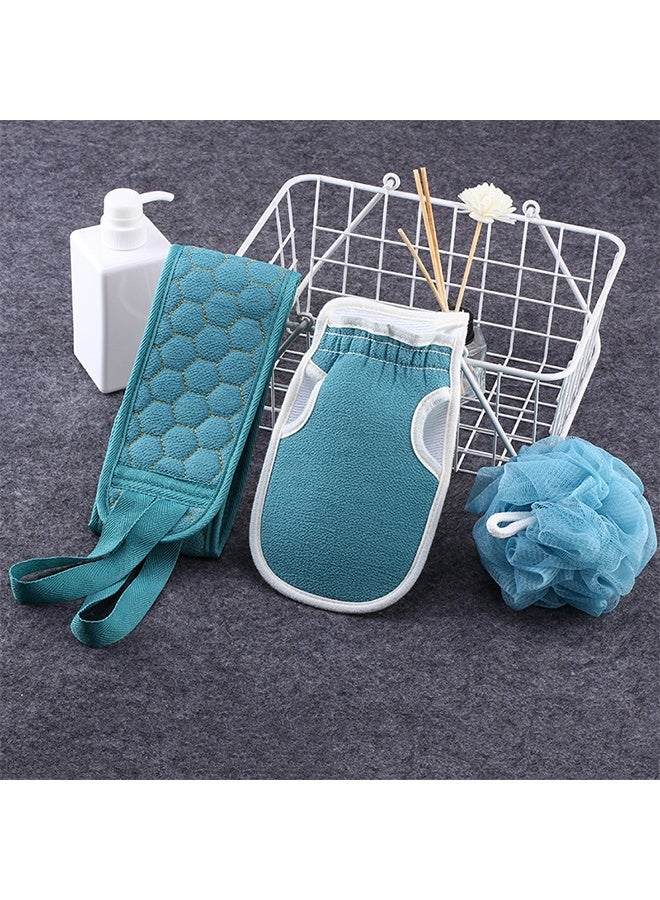 3 Pcs Exfoliating Body Scrubber Set - Includes Back Washer, Bath Glove and Shower Bath Sponge Loofah - For Women and Men Shower Long Strip Back Rubbing Towel Deep Clean and Vitalize Your Skin Blue - Image 1