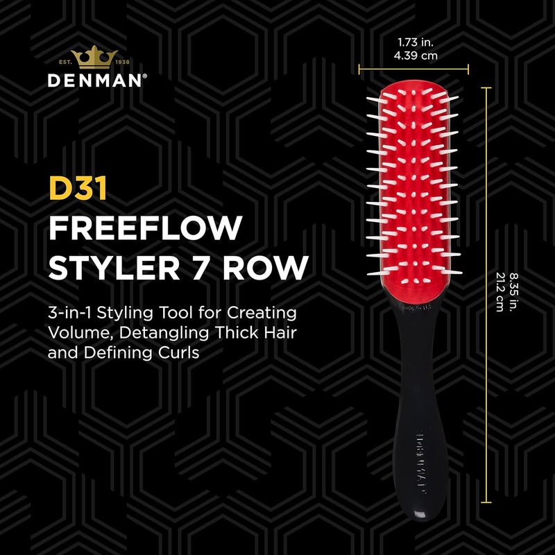 DENMAN Free Flow Wide Spaced Pins 7 Row Hair Styling Brush - 3-in-1 Styling Tool for Creating Volume, Detangling Thick Hair and Defining Curls, D31 - Image 2