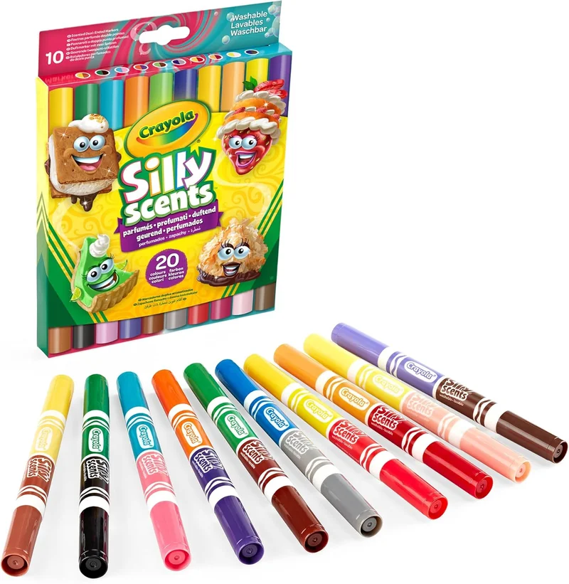 كرايولا Crayola Silly Scents Scented Markers – Pack of 10 Double-Tip Washable Pens with 20 Colours & Fragrances | Maxi Felt Tips for Kids Drawing, School & Creative Fun Ages 3+
