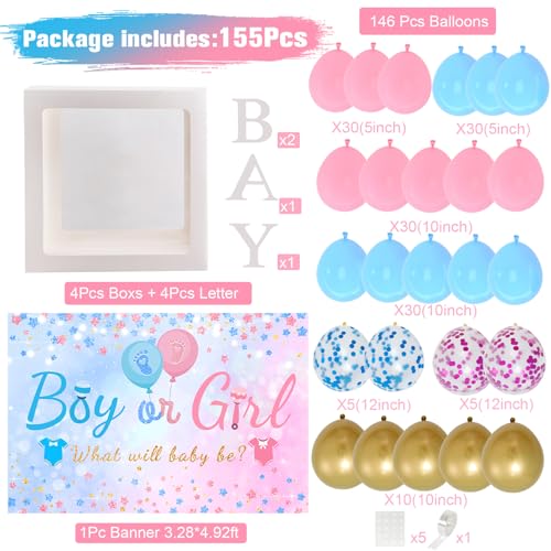 FRIGG Gender Reveal Baby Balloon Boxes Decorations, Pink Blue Balloon Arch Garland Kits With 4pcs Boxes, Gender Reveal Backdrop for Baby Shower,Boy or Girl gender Reveal Party Supplies(141pcs) - Image 5