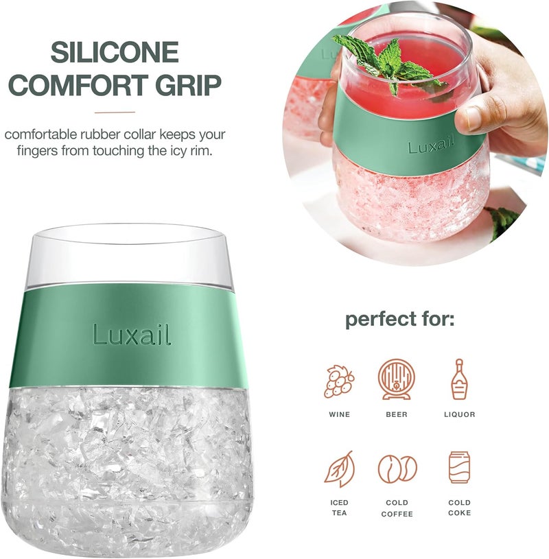 luxail Wine Glasses, Plastic Wine Glasses Set of 2, Wine Gifts, Double Wall Insulated Freezer Tumbler, Stemless cups for Red and white Wine, 8.5 Oz, Sage Green - Image 2