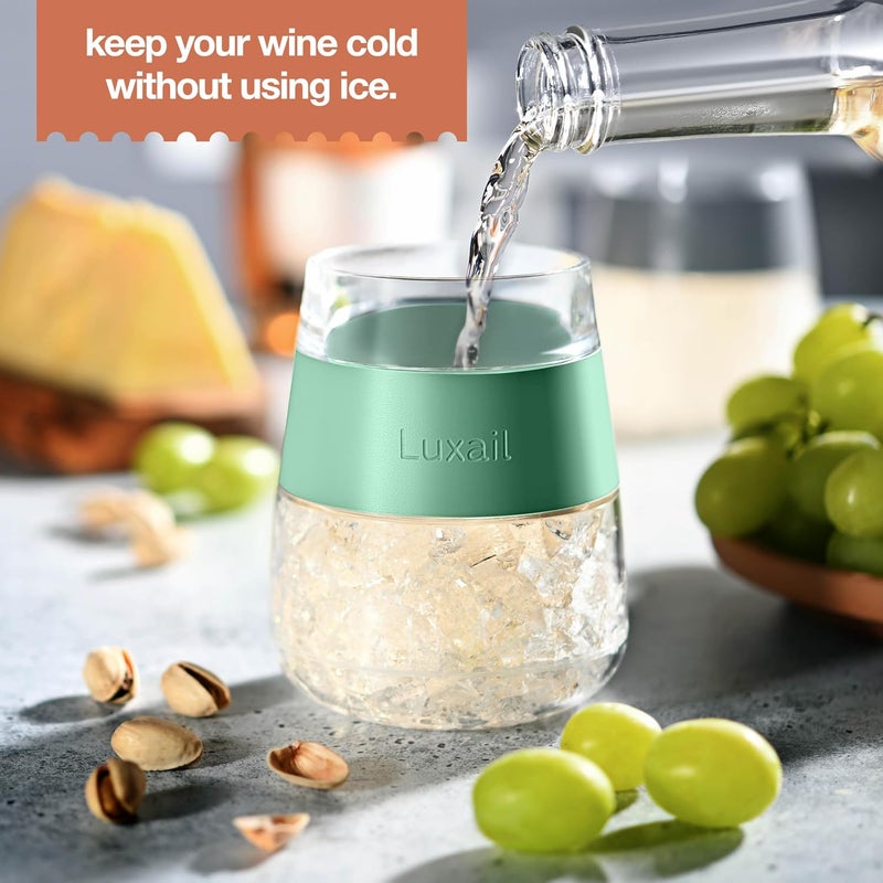 luxail Wine Glasses, Plastic Wine Glasses Set of 2, Wine Gifts, Double Wall Insulated Freezer Tumbler, Stemless cups for Red and white Wine, 8.5 Oz, Sage Green - Image 4