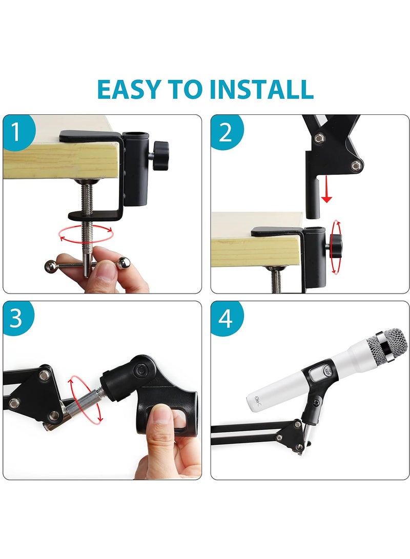 Arabest Microphone Stand, Adjustable Suspension Boom Scissor Mic Stand for Recording Equipment with Shock Mount, Mic Clip Holder, Pop Filter, 3/8'' to 5/8'' Adapter, Table Clamp, Mic Cap, Cable Ties  - Image 5