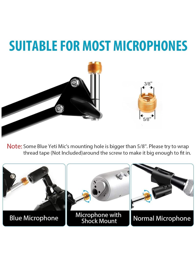 Arabest Microphone Stand, Adjustable Suspension Boom Scissor Mic Stand for Recording Equipment with Shock Mount, Mic Clip Holder, Pop Filter, 3/8'' to 5/8'' Adapter, Table Clamp, Mic Cap, Cable Ties  - Image 2