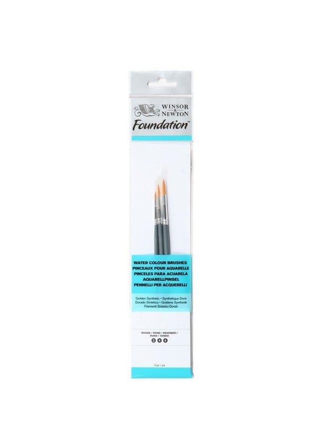 WINSOR & NEWTON Foundation Brush Set Of 3 For Watercolours - Golden Synthetic - Round 2, 4, 6 - Short Handle  - Image 1