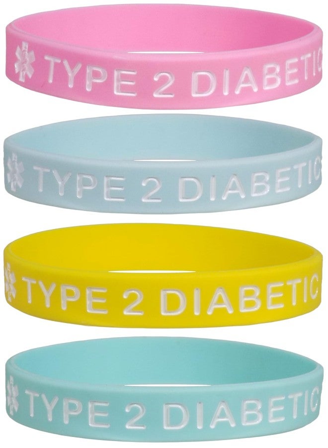 Max Petals TYPE 2 DIABETIC Medical Alert ID Silicone Bracelet Wristbands Pastels 4 Pack - Image 1