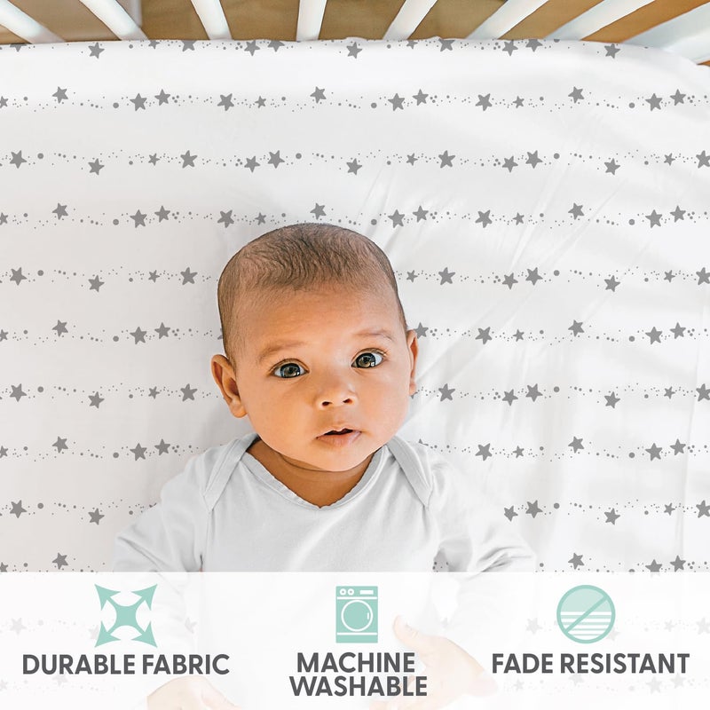 The Peanut Shell The Peanutshell 4-Pack Fitted Crib Sheet Set - Super Soft & Breathable Baby Girl or Boy Crib Sheets, Nursery Decor, Fit for Standard Mattress Cover- Celestial Moon & Stars - Image 3