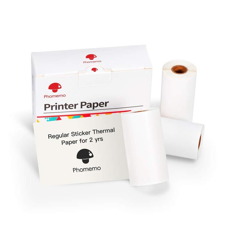 Phomemo White Self-Adhesive Thermal Paper, Glossy Printable Sticker Paper for Phomemo M02/M02 Pro/M02S/M03 Pocket Mobile Printer, Black on White, 50mm x 3.5m, Diameter 30mm, 3-Rolls - Image 1