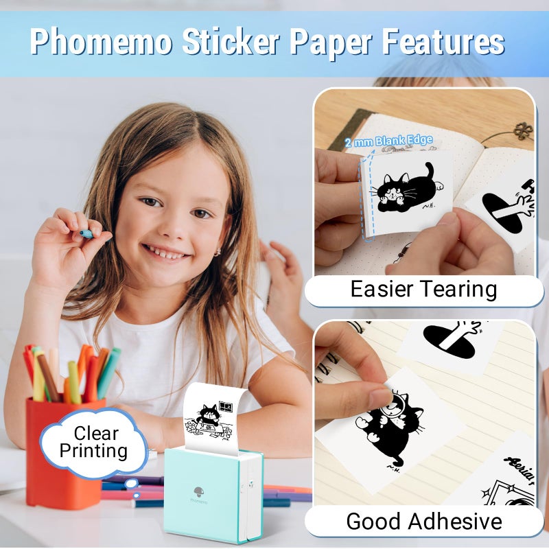 Phomemo White Self-Adhesive Thermal Paper, Glossy Printable Sticker Paper for Phomemo M02/M02 Pro/M02S/M03 Pocket Mobile Printer, Black on White, 50mm x 3.5m, Diameter 30mm, 3-Rolls - Image 4