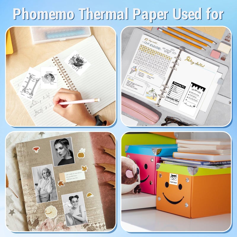 Phomemo White Self-Adhesive Thermal Paper, Glossy Printable Sticker Paper for Phomemo M02/M02 Pro/M02S/M03 Pocket Mobile Printer, Black on White, 50mm x 3.5m, Diameter 30mm, 3-Rolls - Image 5