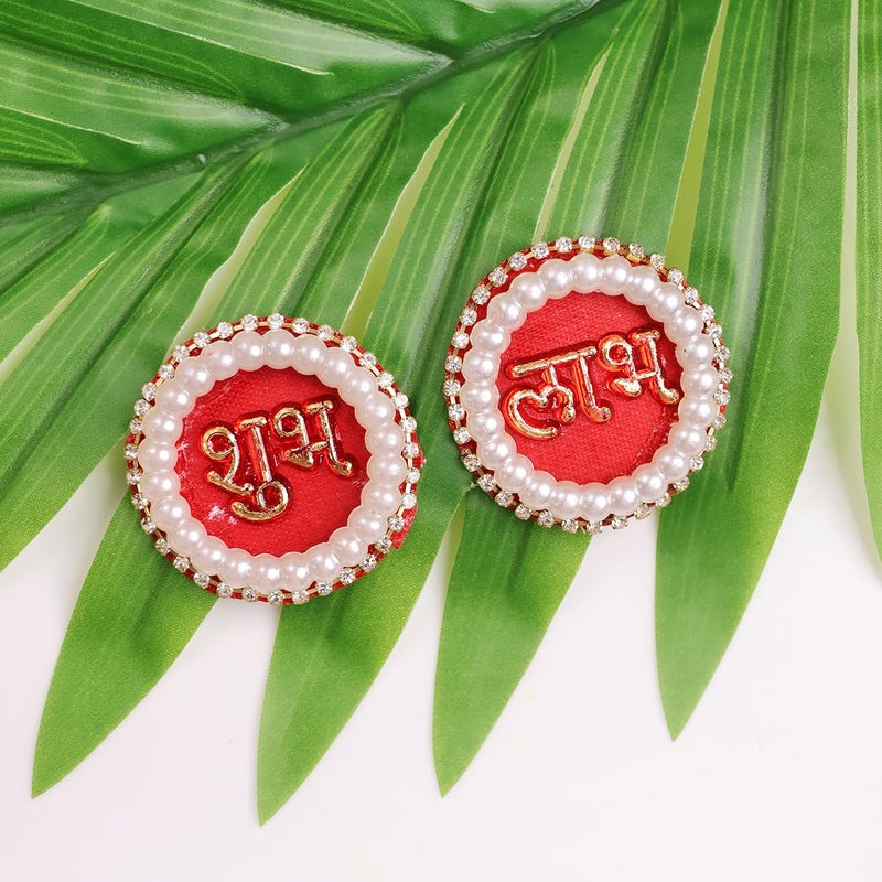 Shubhanjali Shubhanjali Fabric Pearl Shubh Labh Sticker for Door 1 Pair Round Flower Sticker for Main Door Entrance Diwali Wall Dcor Puja Room Festival Decoration  - Image 3