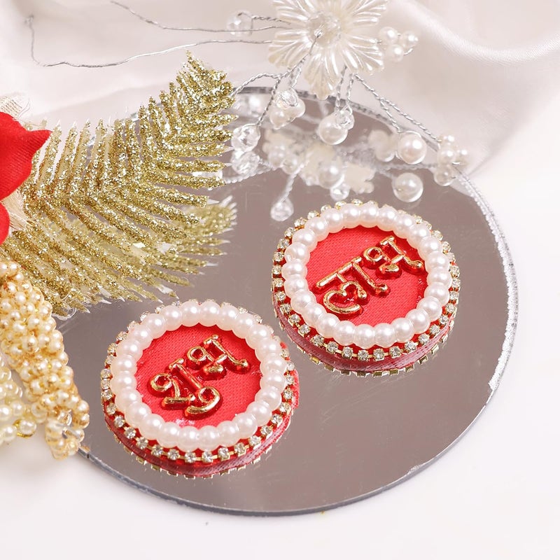 Shubhanjali Shubhanjali Fabric Pearl Shubh Labh Sticker for Door 1 Pair Round Flower Sticker for Main Door Entrance Diwali Wall Dcor Puja Room Festival Decoration  - Image 5