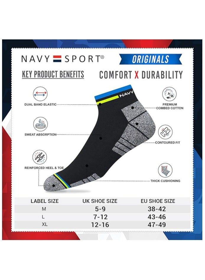 NAVYSPORT Originals Unisex Casual Cushion Cotton Ankle Socks, Black, Pack of 4, Free Size - Image 2