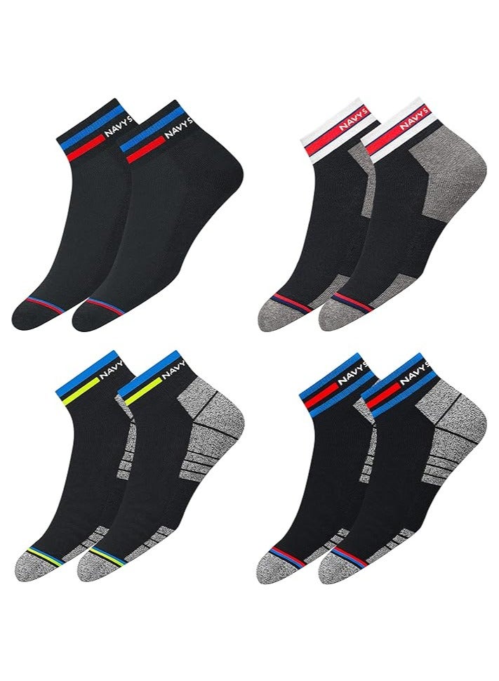 NAVYSPORT Originals Unisex Casual Cushion Cotton Ankle Socks, Black, Pack of 4, Free Size - Image 1