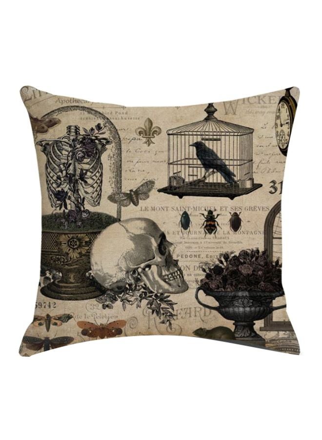 Digital Skull Printed Cushion Cover Beige/Grey/Brown 45x45cm