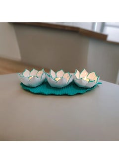 Taşdevri Life Tasdevri Life Decorative 3 Piece Lotus Candle Holder Blue  - Image 1