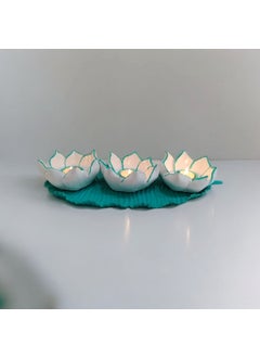 Taşdevri Life Tasdevri Life Decorative 3 Piece Lotus Candle Holder Blue  - Image 2
