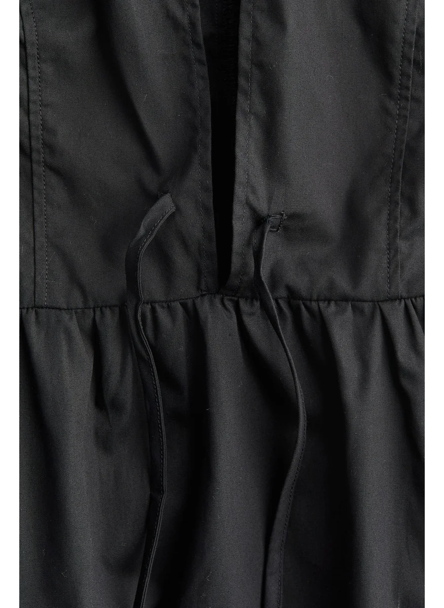 H&M Tie-Detail Puff-Sleeved Dress